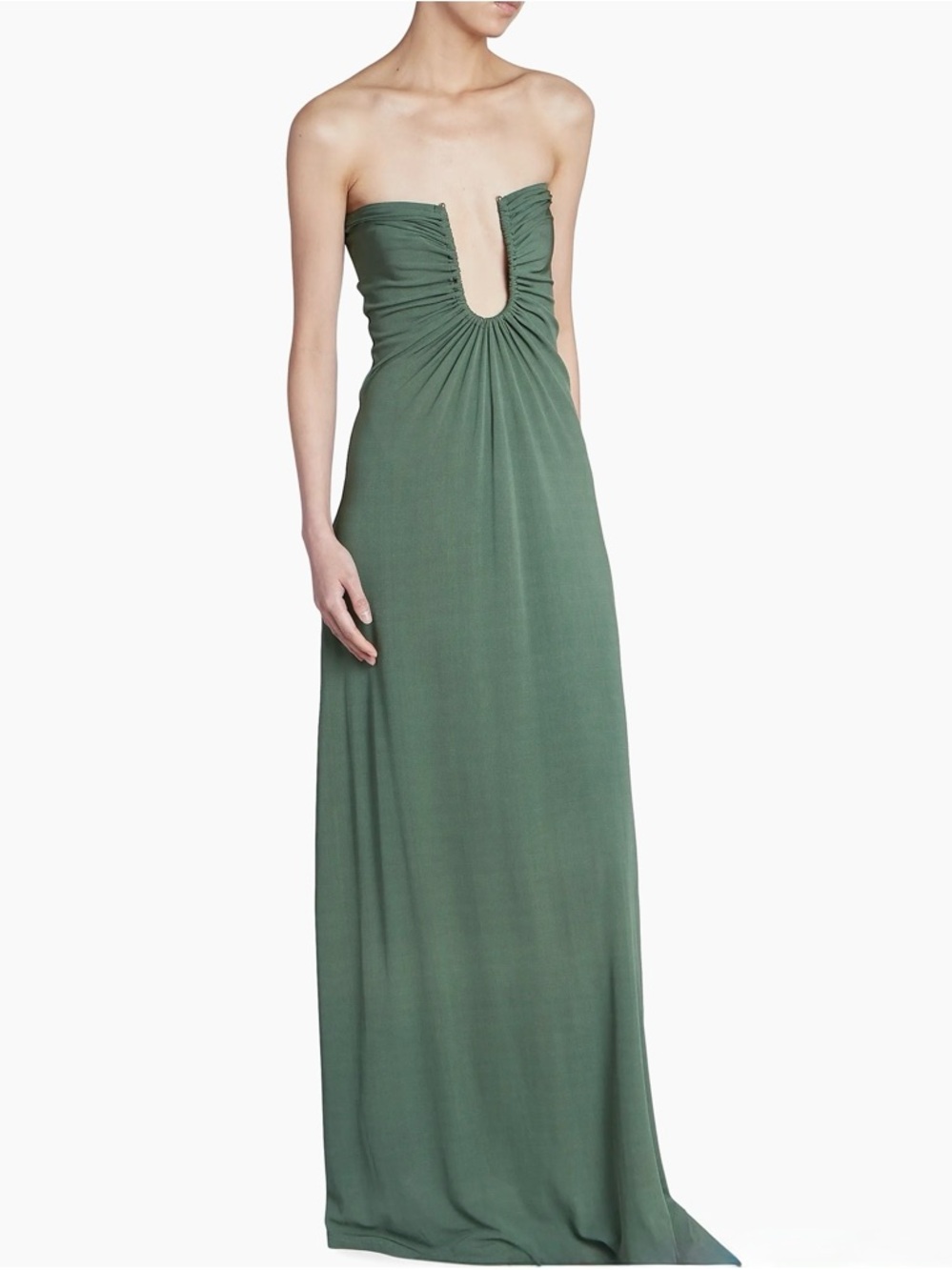 Christopher Esber Arced Palm strapless gathered jersey dress in Bottle Green - Picture 2 of 9